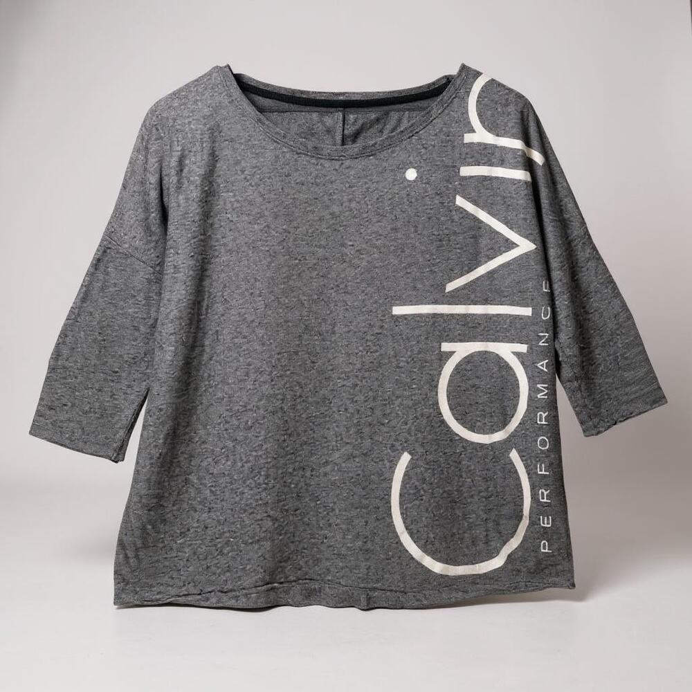 Calvin Klein Gray‎ Logo Graphic 3/4 Sleeve Top Women’s Medium Cotton Modal Blend